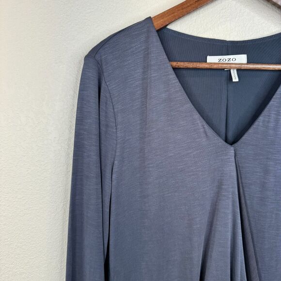 ZOZO Women Tie Front Wrap Midi Dress Long Sleeve Blue Medium Romantic Classy - Picture 3 of 11